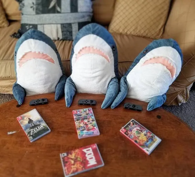 ikea sharks playing on nintendo switches